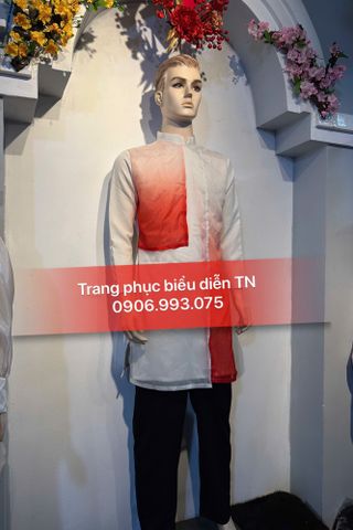  AD63 - Áo Dài Nam Trắng Tà Loang Đỏ 