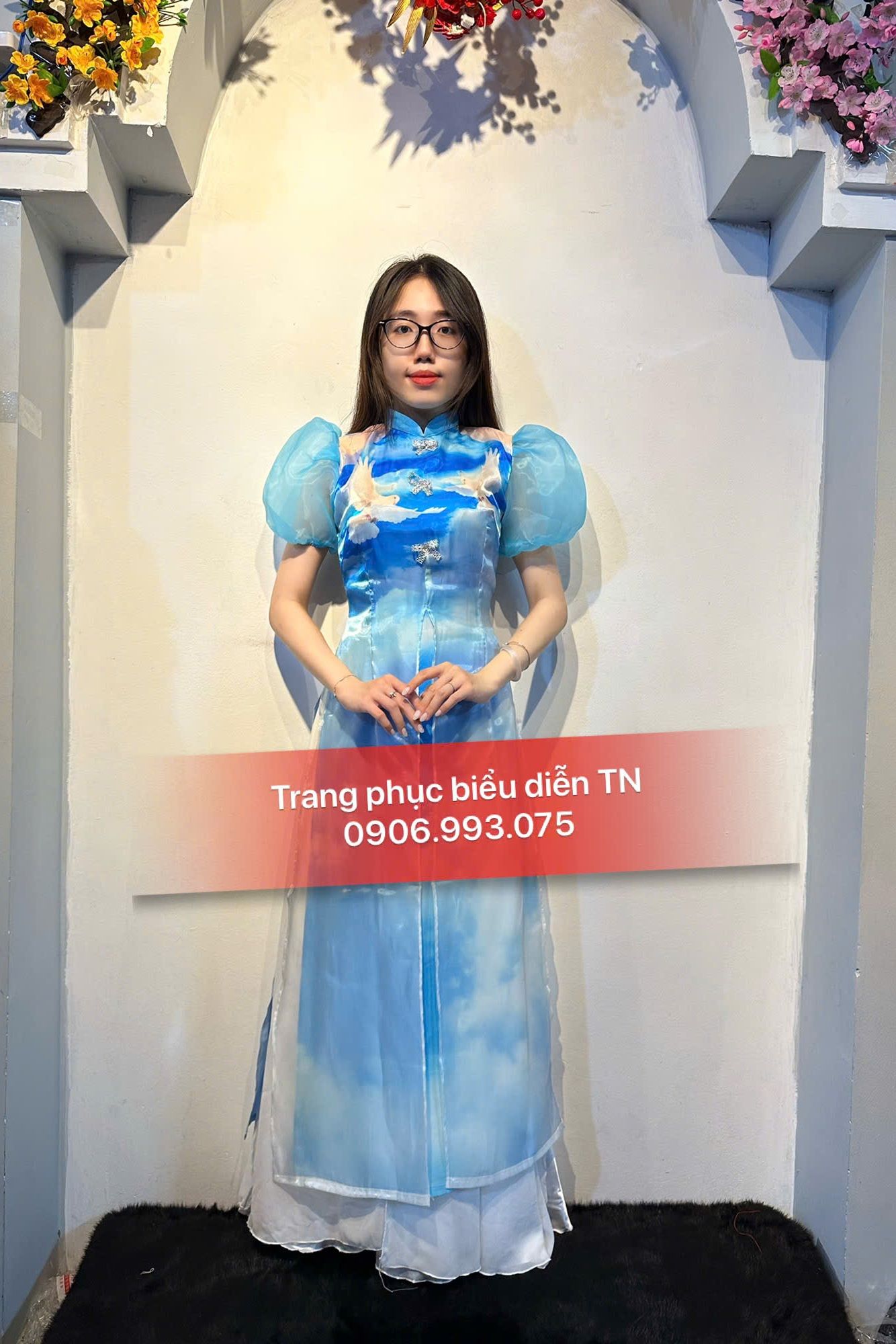 AD03A - Áo Dài Nữ Bồ Câu Tay Phồng