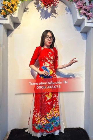  AD60 - Áo Dài Nữ Đỏ Hoa Tết 