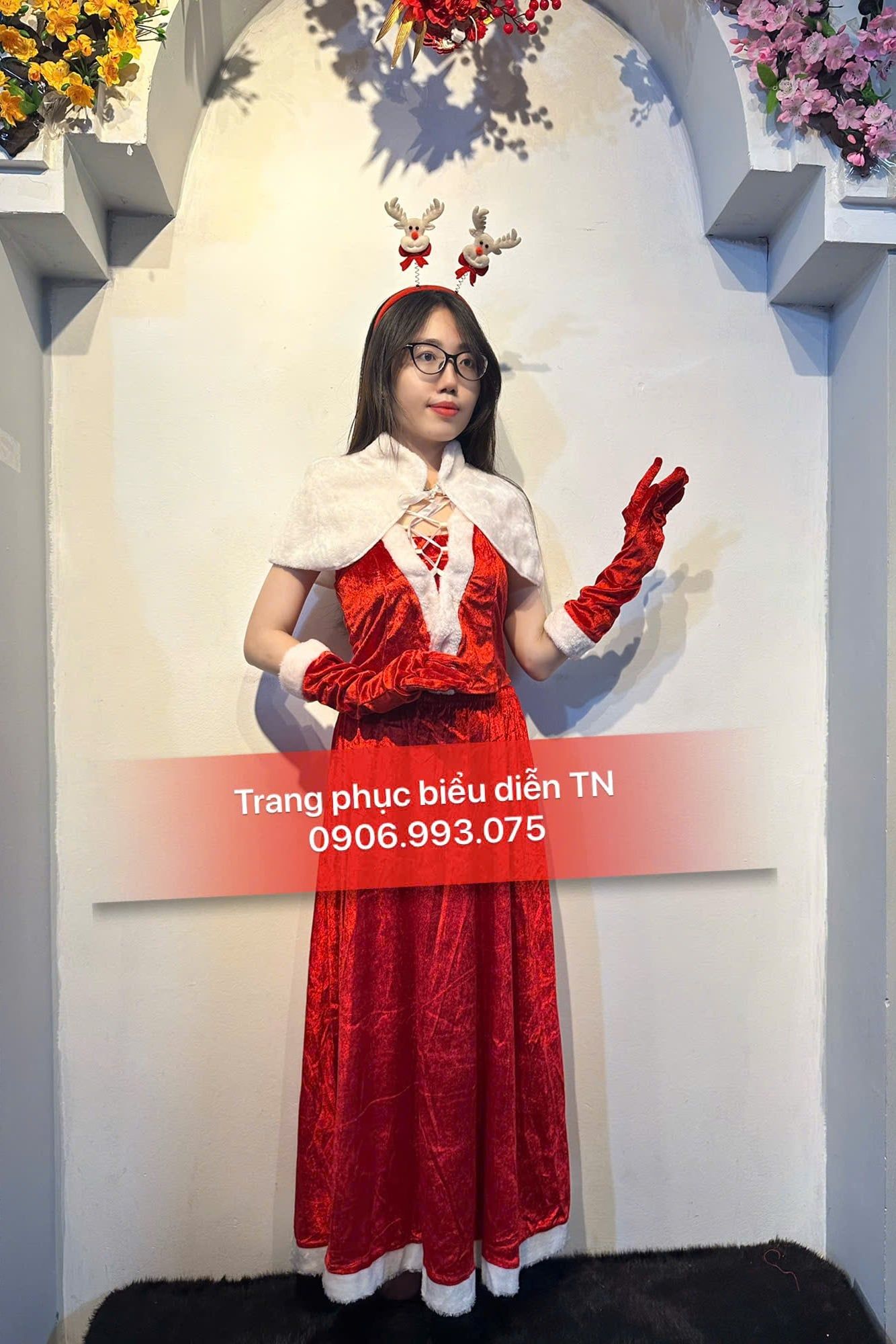 NE 10 - Trang phục Noel Nữ Phom Dài Khoác Trắng