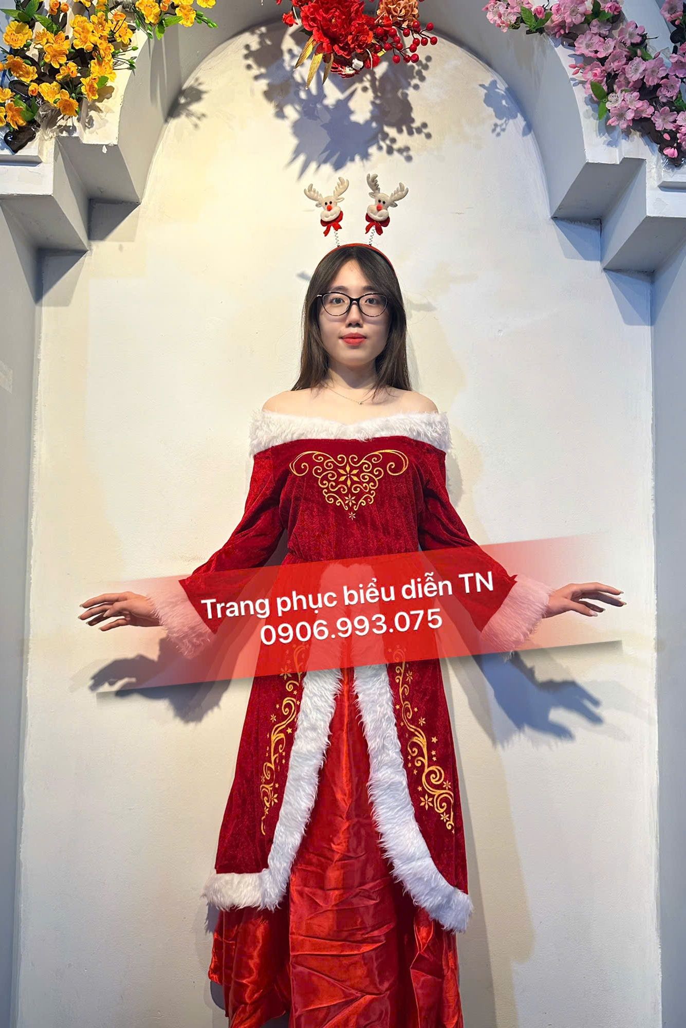 NE 08 - Trang phục Noel Nữ Phom Dài Đỏ Đô