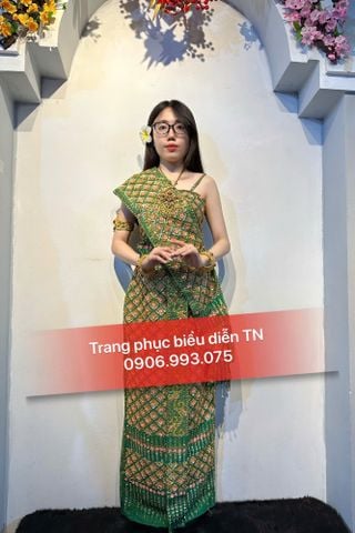  ĐT 104 - Trang Phục Dân Tộc Khmer Nữ Kim Sa Xanh Lá 