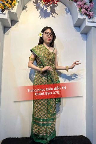  ĐT 104 - Trang Phục Dân Tộc Khmer Nữ Kim Sa Xanh Lá 