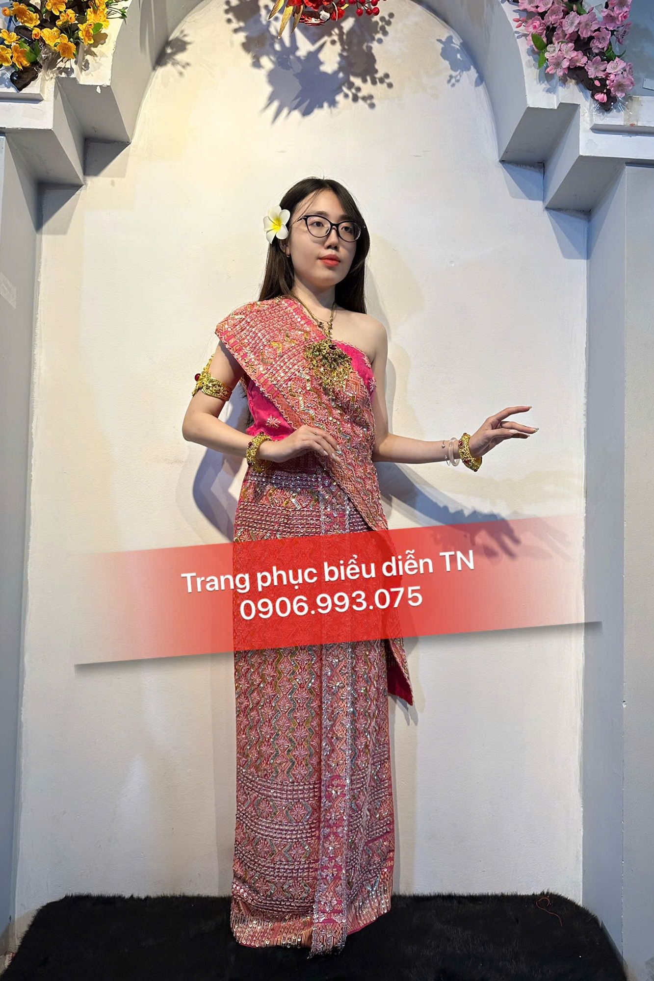 ĐT 108 - Trang Phục Dân Tộc Khmer Nữ Kim Sa Hồng M2