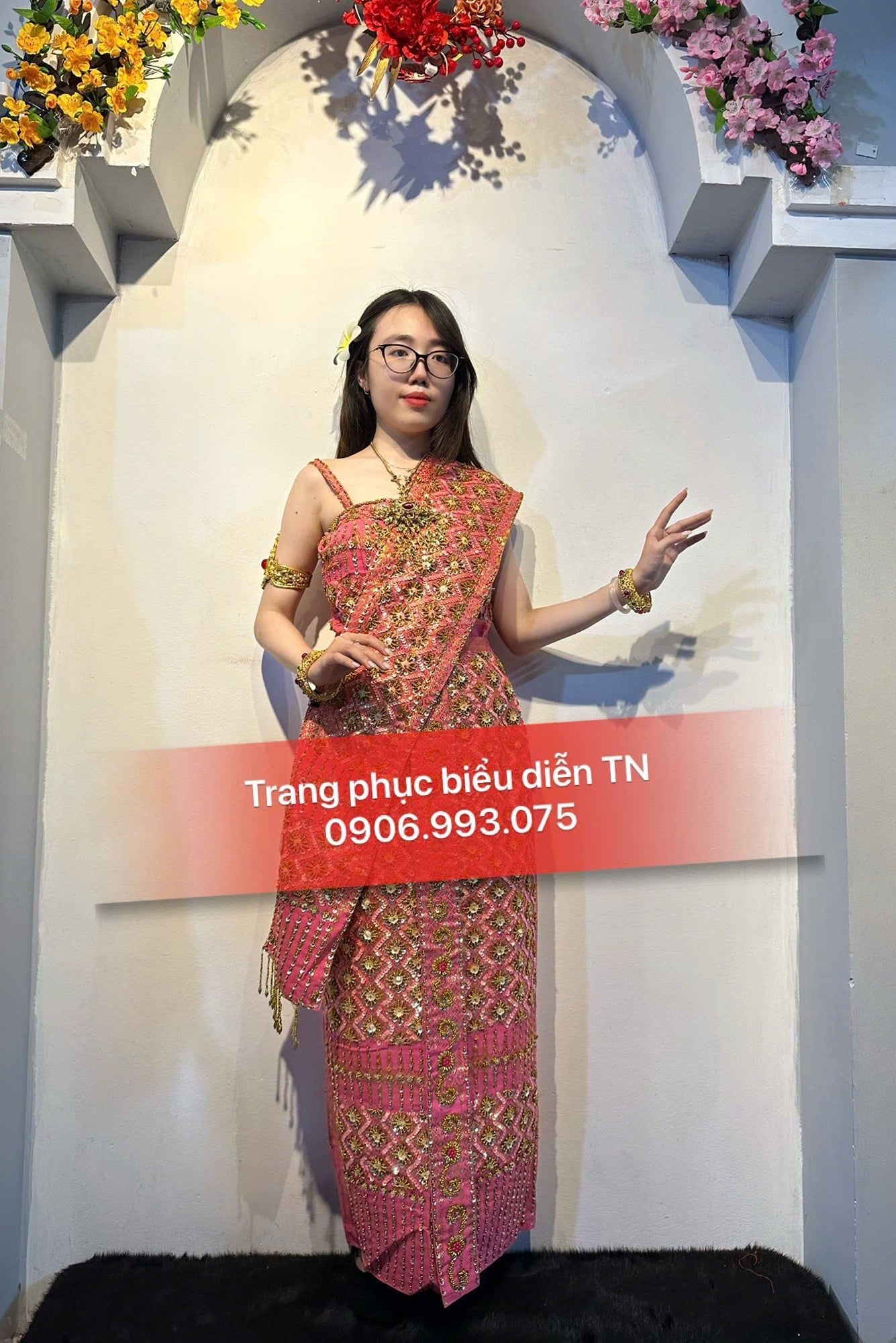 ĐT 109 - Trang Phục Dân Tộc Khmer Nữ Kim Sa Hồng M3