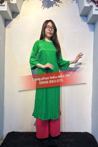  AD85 - Áo Dài Nữ Gấm Xanh Lá 