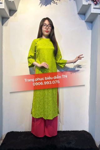  AD82 - Áo Dài Nữ Gấm Xanh Cốm 