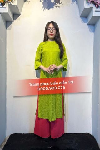  AD82 - Áo Dài Nữ Gấm Xanh Cốm 