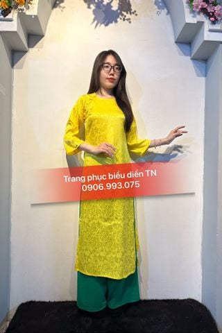  AD84 - Áo Dài Nữ Gấm Vàng 