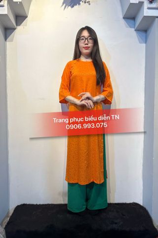  AD83 - Áo Dài Nữ Gấm Cam 