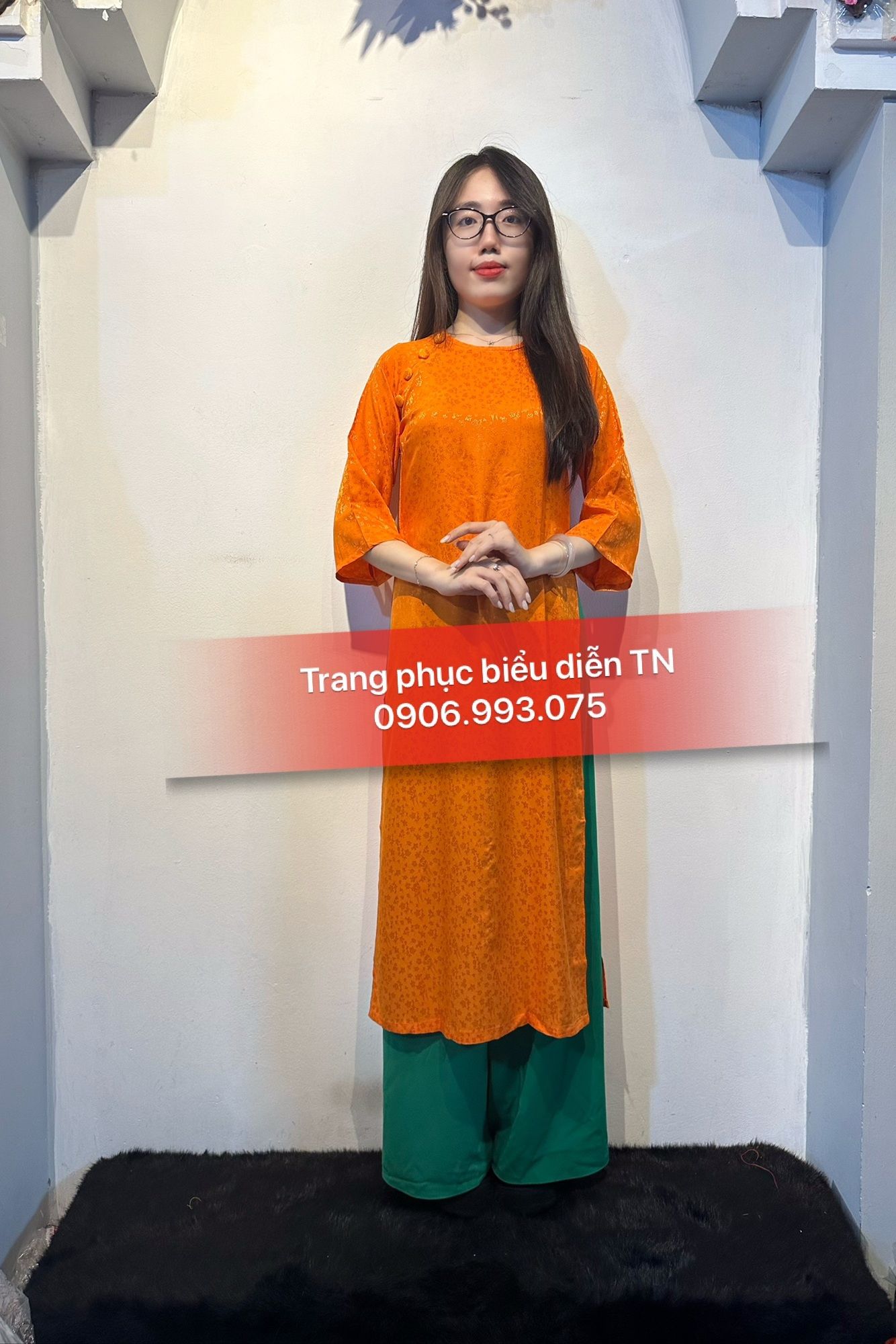AD83 - Áo Dài Nữ Gấm Cam