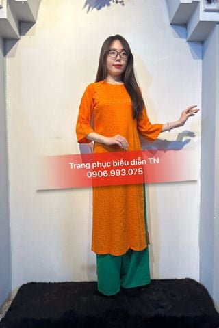  AD83 - Áo Dài Nữ Gấm Cam 