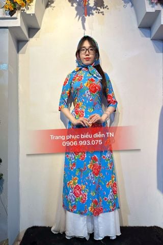  AD78 - Áo Dài Nữ Công Xanh Dương 