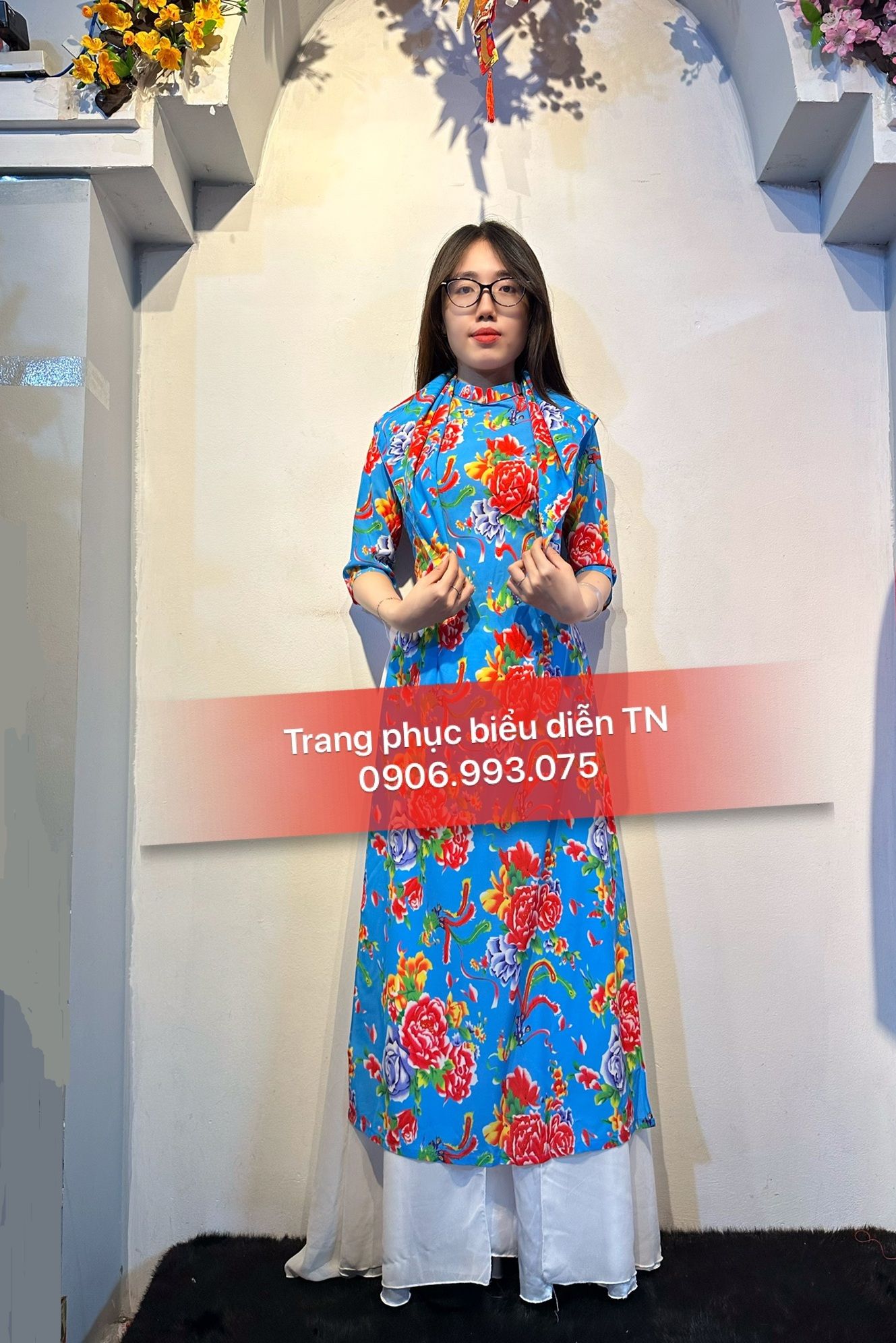 AD78 - Áo Dài Nữ Công Xanh Dương