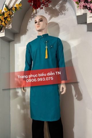  AD95A - Áo Dài Cách Tân Nam Xanh Cổ Vịt 