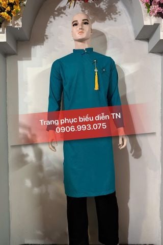  AD95A - Áo Dài Cách Tân Nam Xanh Cổ Vịt 