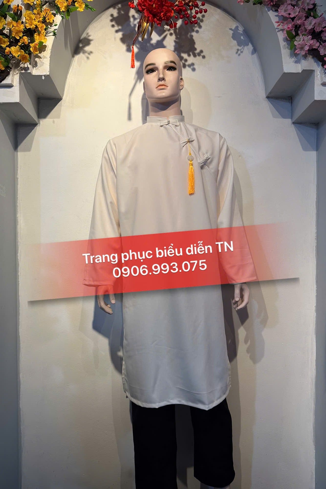 AD81A - Áo Dài Cách Tân Nam Trắng