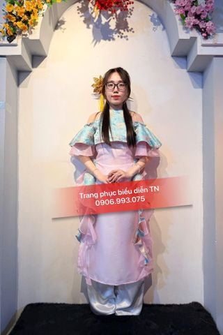  ADT04 - Áo Dài Cách Tân Nữ Hồng Phấn Phối Gấm 