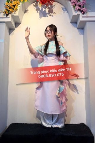  ADT04 - Áo Dài Cách Tân Nữ Hồng Phấn Phối Gấm 