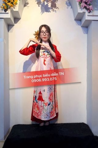  ADT06 - Áo Dài Tết Nữ Hồng Phối Tay Đỏ 