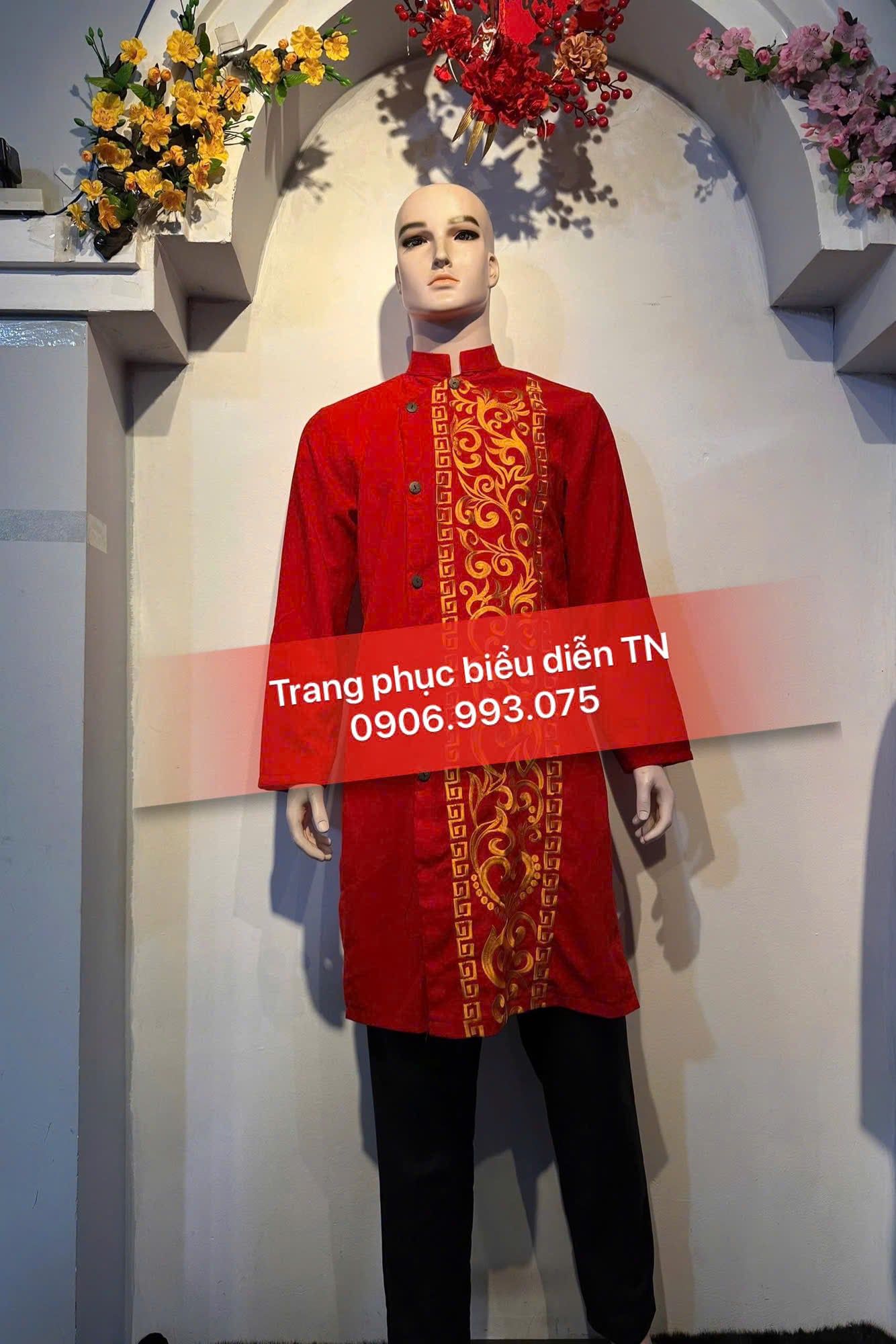 AD60A - Áo Dài Cách Tân Nam Đỏ Thêu
