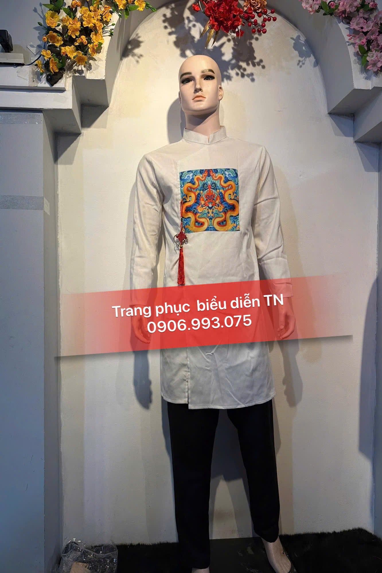 AD63A - Áo Dài Cách Tân Nam Trắng