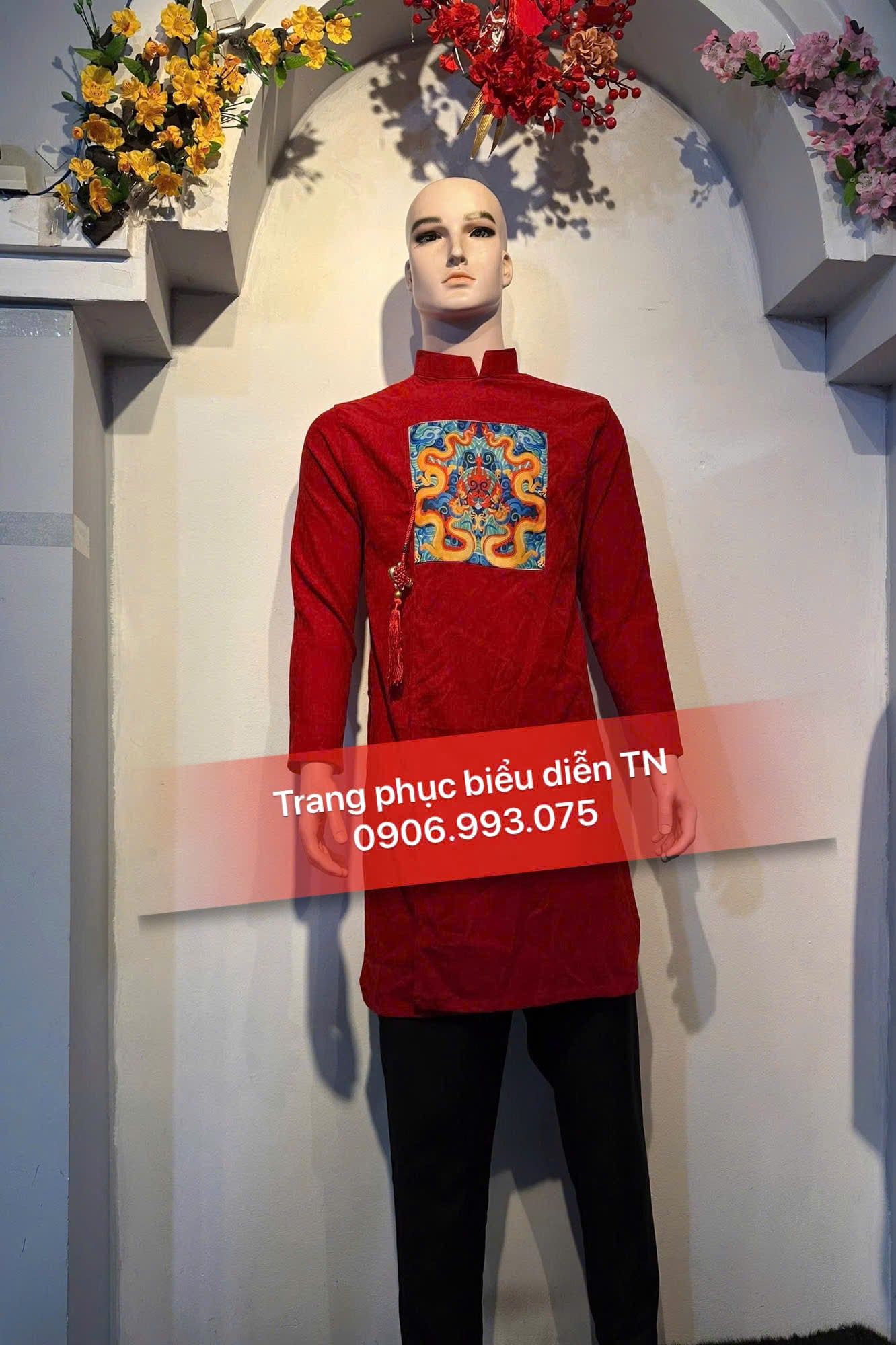 AD63B - Áo Dài Cách Tân Nam Đỏ Đô