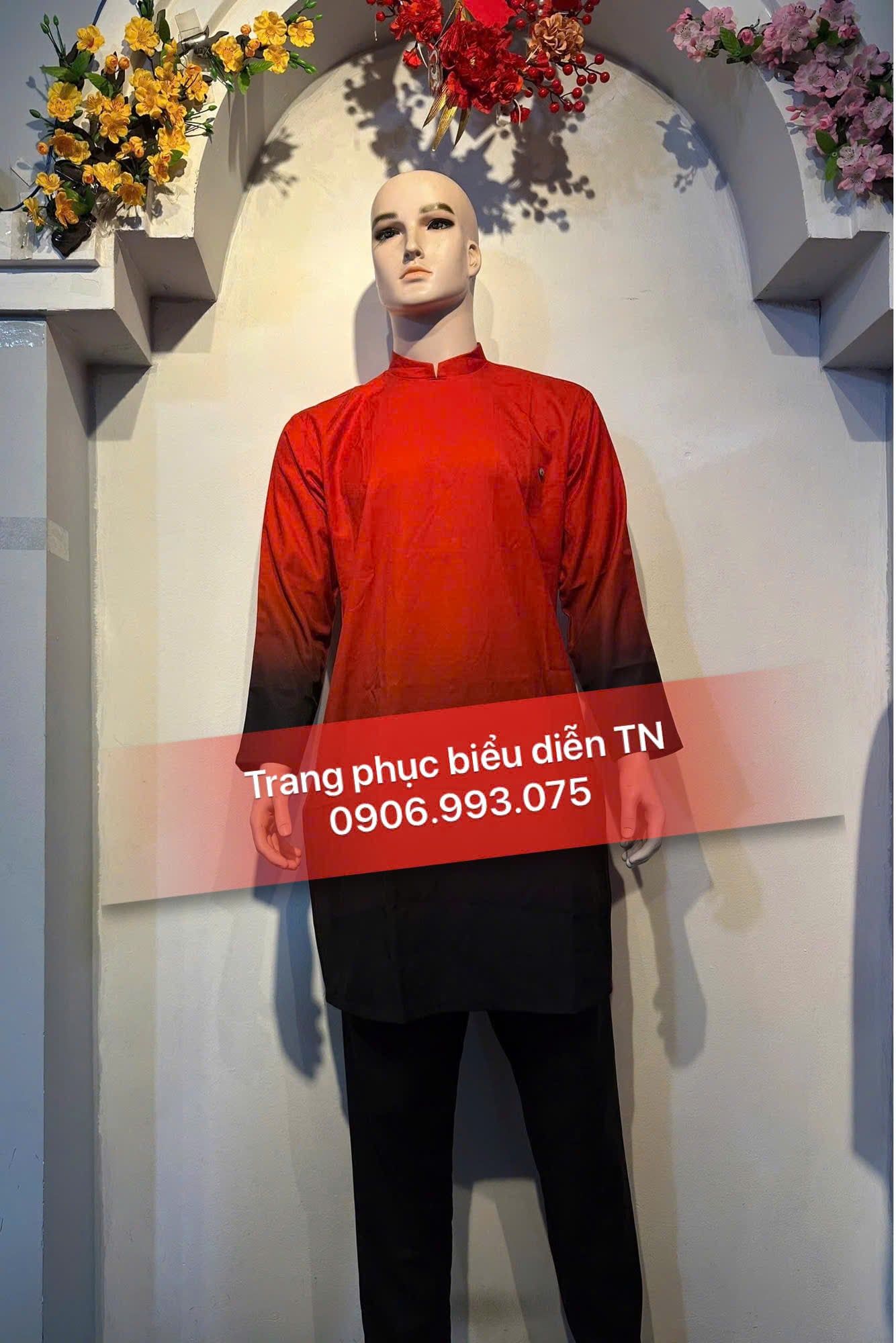 AD87A - Áo Dài Cách Tân Nam Đỏ Loang Đen