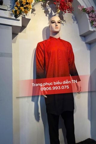  AD87A - Áo Dài Cách Tân Nam Đỏ Loang Đen 