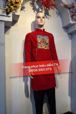  AD63B - Áo Dài Cách Tân Nam Đỏ Đô 