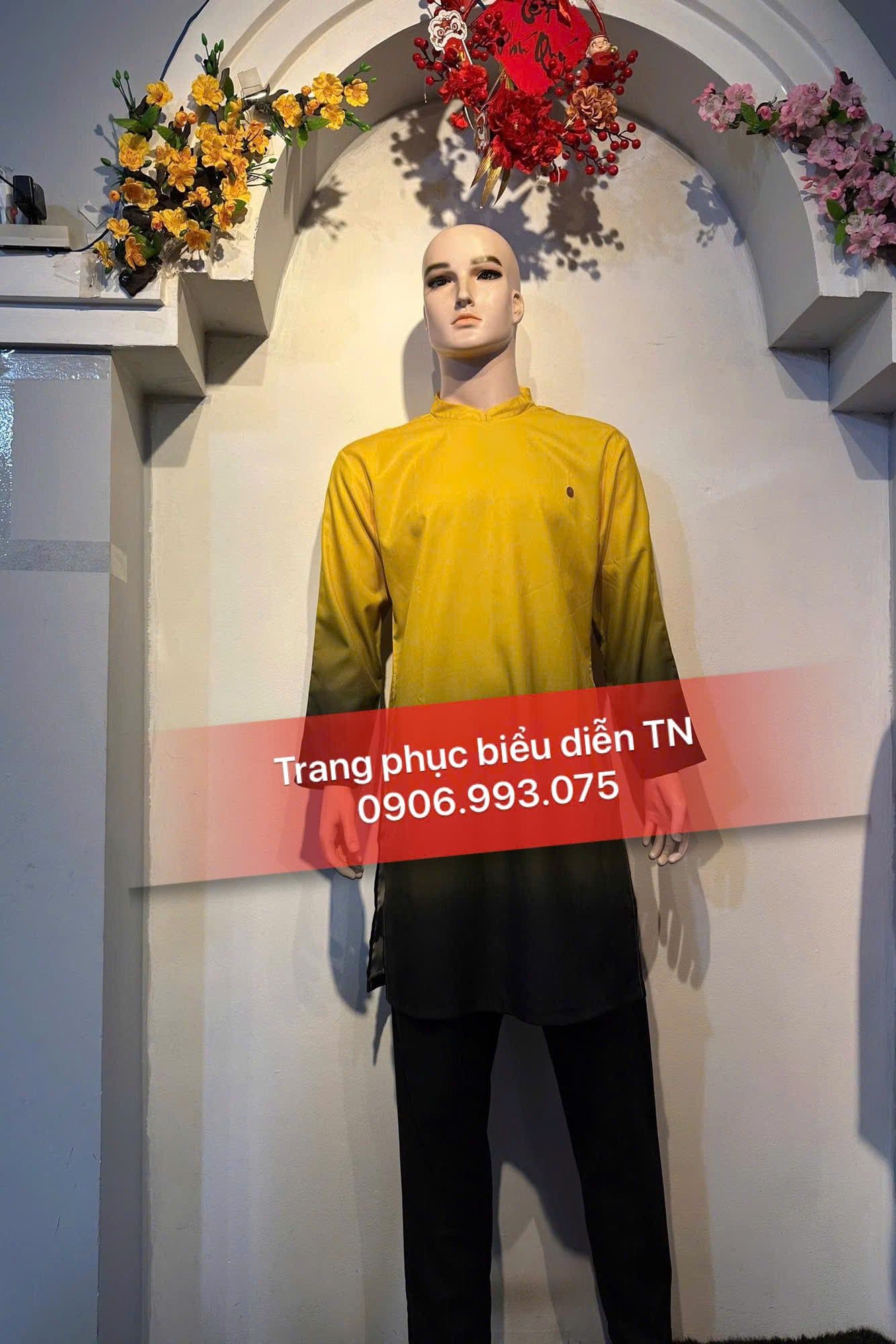 AD91A - Áo Dài Cách Tân Nam Vàng Loang Đen