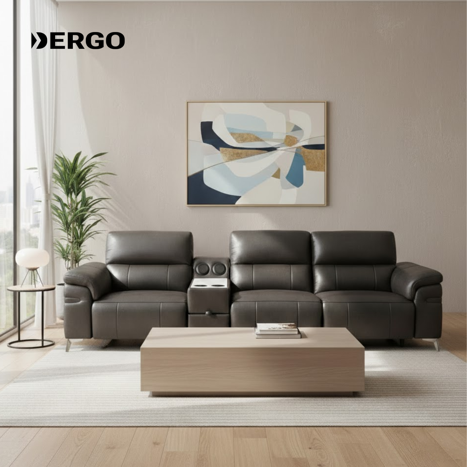 Sofa băng L3- 4 chỗ, điều khiển điện, kèm bàn trà hiện đại