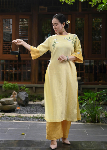  Bộ Áo Dài Linen Premium Hoạ Tiết Thêu Tay 