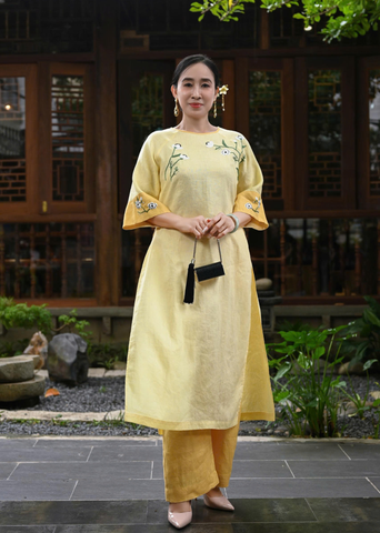  Bộ Áo Dài Linen Premium Hoạ Tiết Thêu Tay 