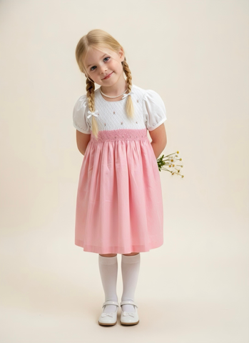  Đầm Smock Trắng Phối Màu Tay Phồng 