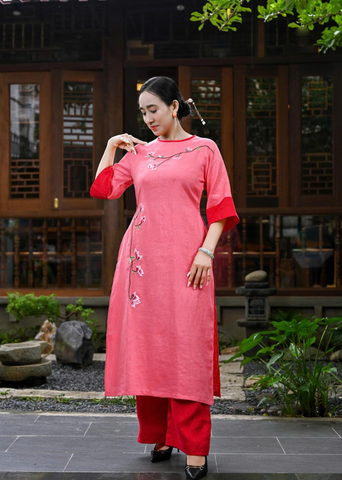  Bộ Áo Dài Linen Premium Hoạ Tiết Thêu Tay 
