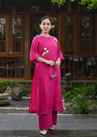  Bộ Áo Dài Linen Premium Hoạ Tiết Thêu Tay 