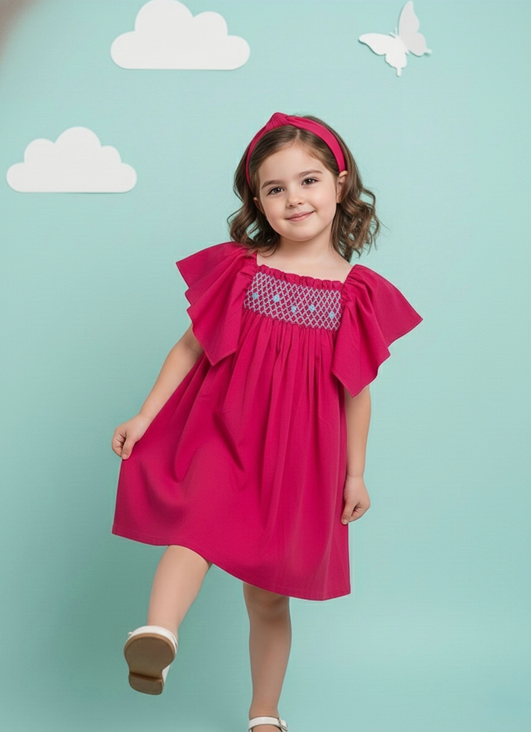  Đầm Smock Hồng Sen 