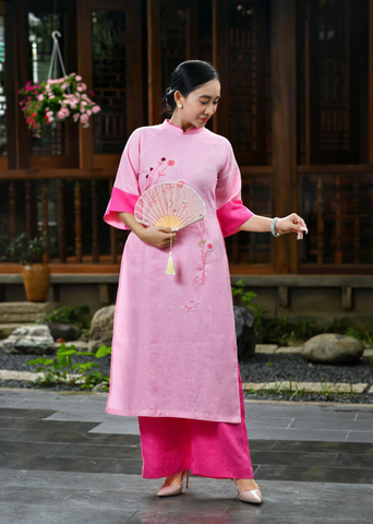  Bộ Áo Dài Linen Premium Hoạ Tiết Thêu Tay 