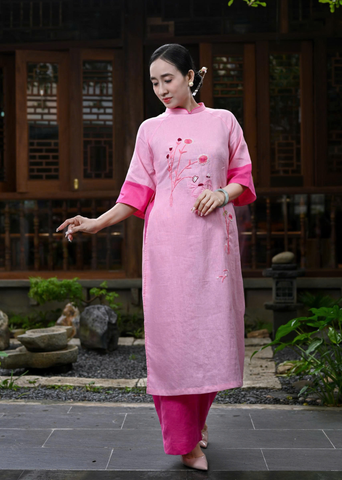 Bộ Áo Dài Linen Premium Hoạ Tiết Thêu Tay 