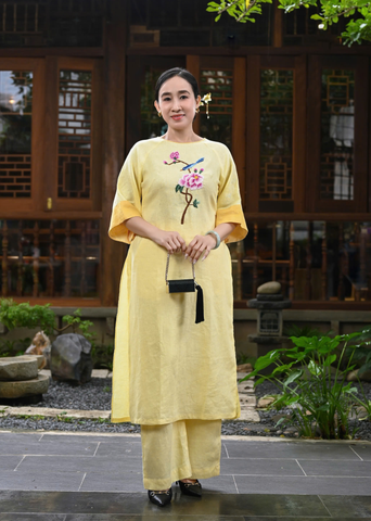  Bộ Áo Dài Linen Premium Hoạ Tiết Thêu Tay 
