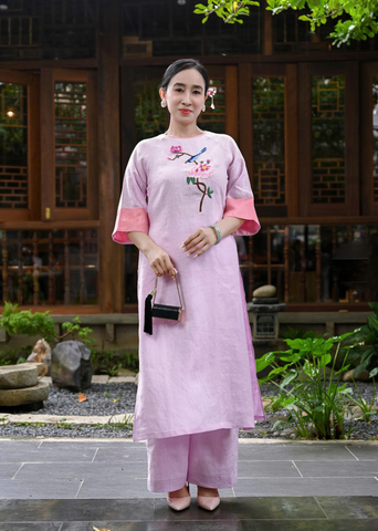  Bộ Áo Dài Linen Premium Hoạ Tiết Thêu Tay 