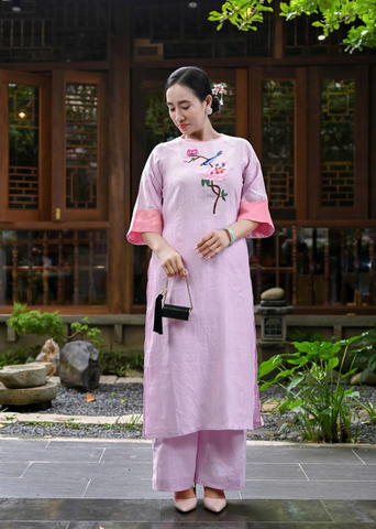 Bộ Áo Dài Linen Premium Hoạ Tiết Thêu Tay 