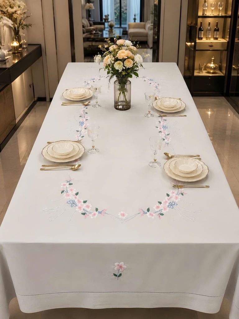  Table Cloth - Khăn bàn 12K 175x300-Cip-Hoa hồng 