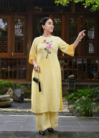 Bộ Áo Dài Linen Premium Hoạ Tiết Thêu Tay 