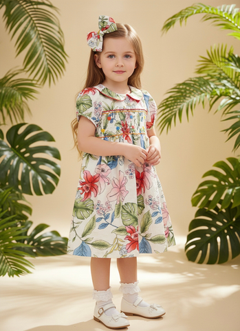  Đầm Smock Cổ Sen Xốp 