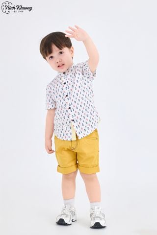  Áo sơ mi cổ Tàu tay ngắn bé trai 