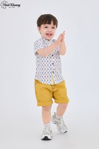 Áo sơ mi cổ Tàu tay ngắn bé trai 