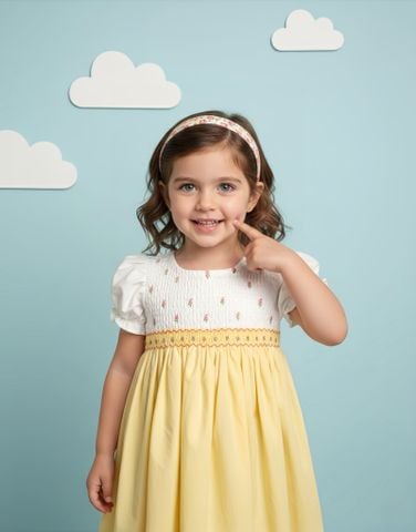  ĐẦM SMOCK TRẮNG PHỐI VÀNG 