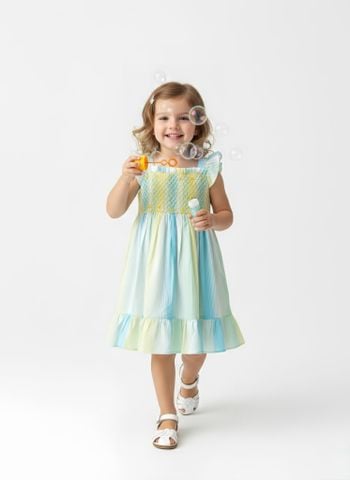  Đầm smock cánh tiên sọc 